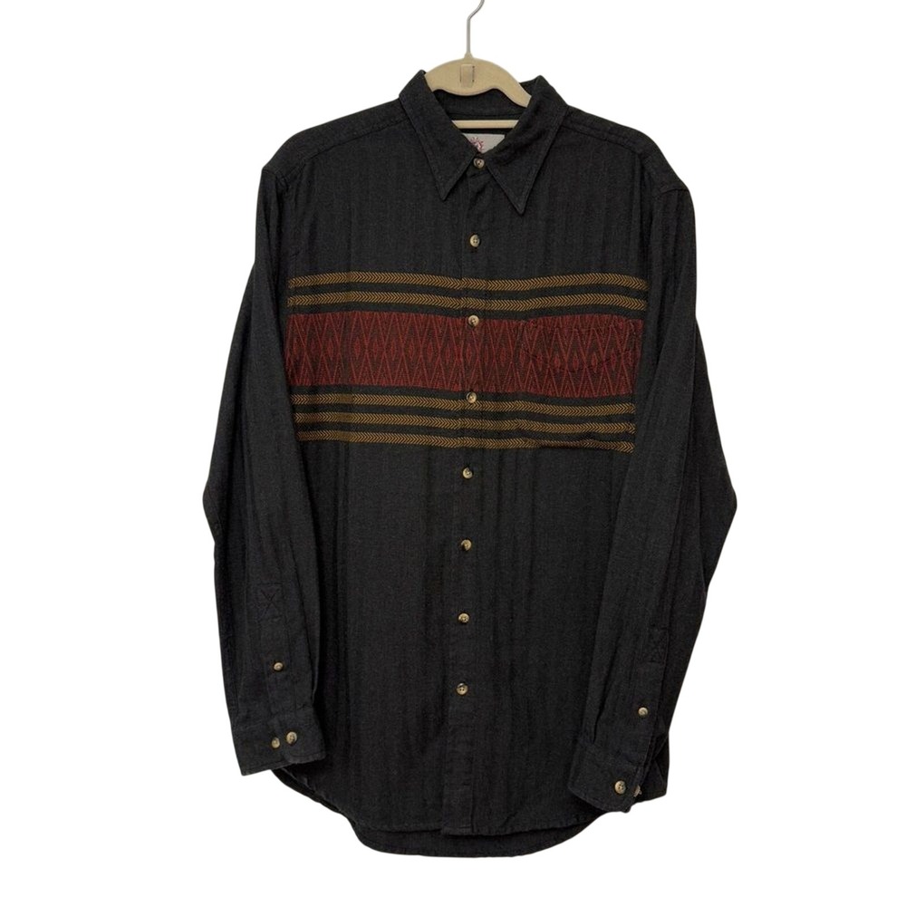 The Territory Ahead Dress Shirt Mens Dark Gray Aztec Flannel Medium Tall